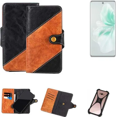Produktbild von K-S-Trade Handyhülle Schutzhülle Bookstyle Case Wallet-Case kompatibel mit Vivo V30 Handy Cover Bumper Klapphülle schwarz hellbraun 1x