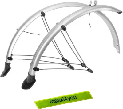 Obrázok produktu pre Sada blatníkov na bicykel 26" strieborná 60 mm vrátane reflexnej pásky maxxi4you