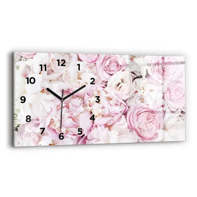 Produktbild von Wallfluent Wanduhr – Stilles Quarzuhrwerk - Uhr Dekoration Wohnzimmer Schlafzimmer Küche - Zifferblatt - schwarze Zeiger - 60x30 cm - Dekorative Blumen