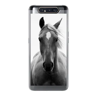 Produktbild von MuchoWow® Handyhülle Schutzhülle Hülle für Samsung Galaxy A80 Pferd - Tier - Schwarz - Weiß Silikon Softcase Handy Hülle - Schutzdeckel