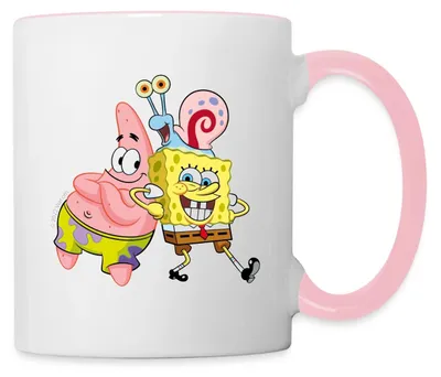 Produktbild von Spreadshirt SpongeBob Schwammkopf Mit Patrick & Gary Tasse Zweifarbig, One size, Weiß/Pink