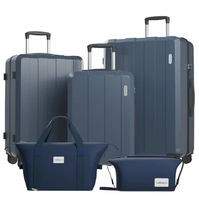 Produktbild von VALLSERO Trolleyset Koffer-Set(M,L,XL) + Schulranzen, Kosmetiktaschenset Hartschalen-Koffer, Rollkoffer Hartschalen Trolley , Handgepäck Dunkelblau