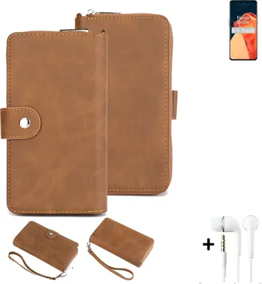 Produktbild von K-S-Trade Handy Schutz Hülle kompatibel mit OnePlus 9 + Kopfhörer Portemonnee Tasche Wallet-Case Bookstyle-Etui braun (1x)