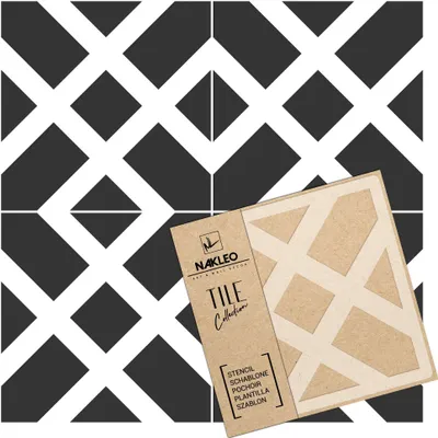 Produktbild von Tile Fliesen Schablone zum Malen 25x25 cm, Soria Geometrisch Quadrat Rechteck Linien, Kunststoff Wiederverwendbare Bodenschablone DIY