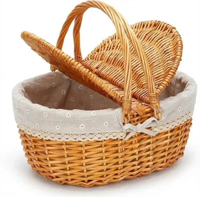 Obrázok produktu pre Ručne pletený piknikový košík - Ratanový košík - Kempingový košík - Teplá hnedá - 40 x 33 x 35 cm