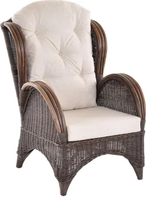 Produktbild von KRINES HOME Ohrensessel bequem und breit Hochlehnsessel aus Rattan / Fernsehsessel Wohnzimmer / Rattanmöbel (Antik Braun)