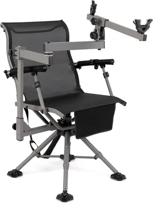 Produktbild von KOMFOTTEU Jagdstuhl, 360° drehbarer Klappstuhl, Campingstuhl mit verstellbaren Beinen & Gewehrhalterung, Schießstuhl Anglerstuhl tragbar mit Tasche für Camping, Jagen, Angeln (Modell 2)
