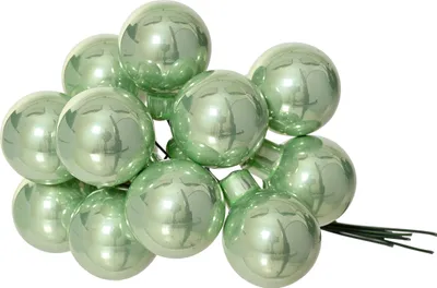 Produktbild von Weihnachtskugeln am Draht 2cm Glas 12 Stück - Matchagrün glänzend