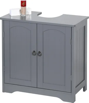 Produktbild von Relaxdays Waschbeckenunterschrank mit 2 Türen, HxBxT: 60 x 60 x 30 cm, MDF, Zink, Badunterschrank für Waschbecken, grau