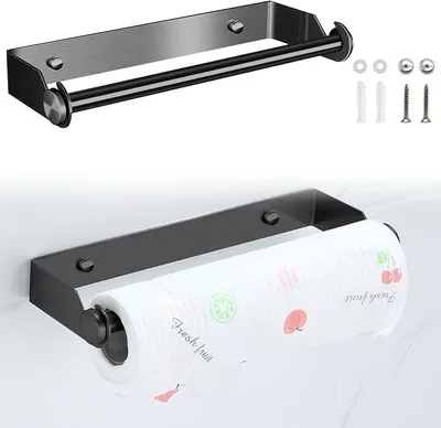 Produktbild von PolkaHome® Küchenrollenhalter Wandmontage, Papierrollenhalter aus Edelstahl, Rollenhalter für Küche & Bad, 27 cm, Schwarz