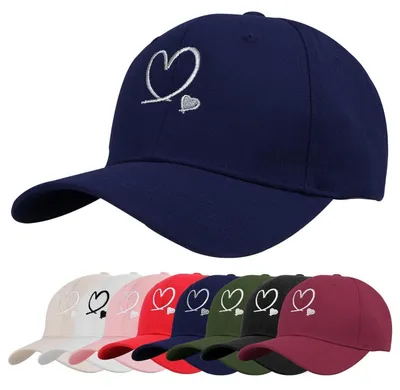 Image de Casquette de baseball unie avec broderie en forme de cœur, ajustable, en coton, protection UV, couleur marine