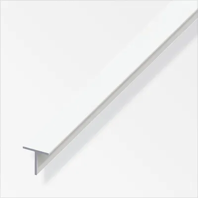A white T-profile molding is shown against a white background.