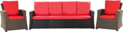 Produktbild von Gartenkissen Set für Polyrattan Rot – Sitzkissen 150x50 cm + 3x Rückenkissen 56x50 cm – Auflagen für 4-5 Sitzer Gartensofa & Gartenstuhl/Sessel