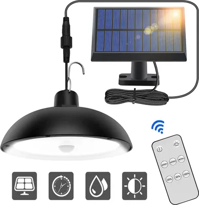 Produktbild von LED Solarleuchte, Außen-Wandleuchte, LED Solar Pendelleuchte, Hängeleuchte, Solar Hängelampe, Solarlampen für Außen IP65 Wasserdichte, mit Fernbedienu