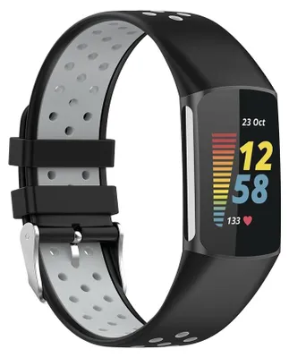 Produktbild von By Qubix passend für Fitbit Charge 5 & 6 Sportarmband mit Schnalle - Schwarz / Grau - Zweifarbig - Größe: L