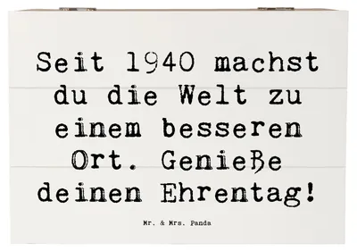 Produktbild von Mr. & Mrs. Panda Schatulle Spruch 1940 Geburtstag 22 x 15 cm - Weiß - Geschenk, fotobox, Geburtstagsgeschenk, fotokiste, Glückwunsch, Ehrentag feiern, seit, Holztruhe