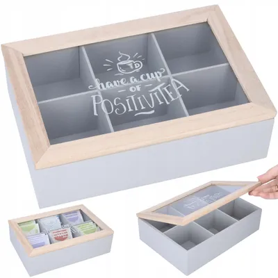 Produktbild von Cadro Teedose Grau Holz Organizer mit 6 Fächern