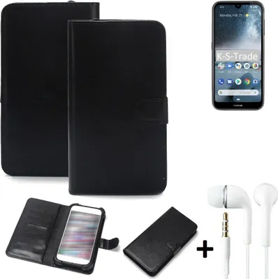 Produktbild von K-S-Trade Wallet Case Handyhülle kompatibel mit Nokia 4.2 Schutzhülle Flip cover Flipstyle Tasche Hülle Flipcover Slim Bumper schwarz + in ear