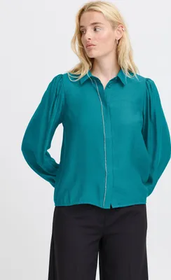 Produktbild von Ichi IHRhines Damen Bluse Hemdbluse Shirt mit Umlegekragen Knopfleiste Puffärmeln Regular fit