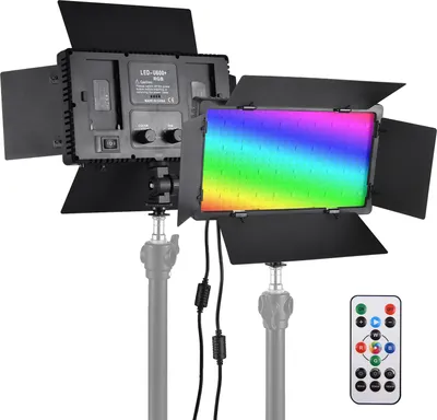 Produktbild von Zweifarbiges RGB-Fotolicht, 36 W, LED-Lichtpaneel, 352 LED-Perlen, 3200 KšC5600 K, dimmbar, DC/NP-Serie, batteriebetrieben, mit Metall-Fernbedienung fuer Fluegeltueren