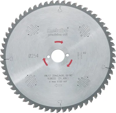 Obrázok produktu pre Metabo 628222000 - drevotrieskové dosky - tvrdé drevo - MDF dosky - preglejka - mäkké drevo - 25,4 cm - 3 cm - 1,8 mm - 2,4 mm - KS 254 Plus KGS 254 M KGS 254 Plus KGS 254 I Plus (628222000)