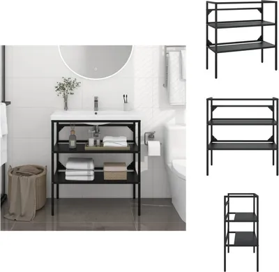 Zdjęcie produktu dla vidaXL Stelaż do umywalki czarny 79x38x83 cm żelazny - Umywalki łazienkowe