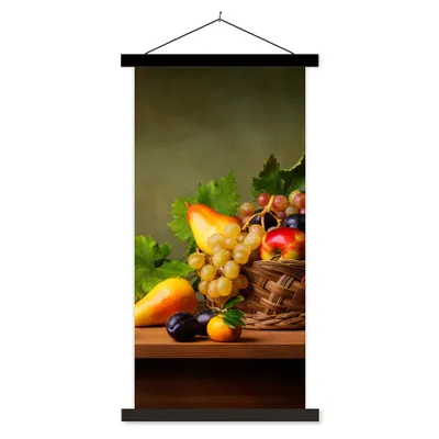 Produktbild von MuchoWow® Textilposter Rustikal - Korb - Obst - Stilleben 40x80 cm mit schwarzem Rahmen - Wandemalerei