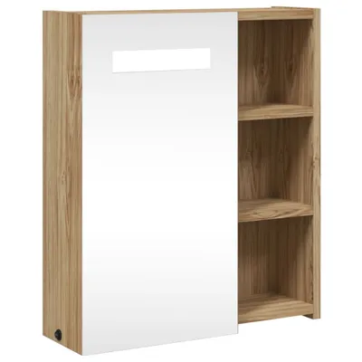 A product shot of a mirrored cabinet with shelves.