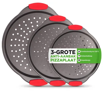Immagine prodotto di Teglia per pizza rotonda - Set di 3 - Acciaio al carbonio - Forata - Antiaderente