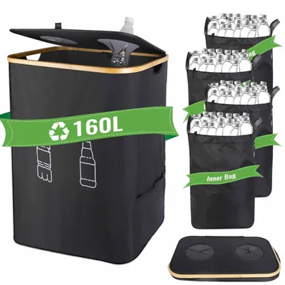 Imagen del producto de Cesta de almacenamiento - Bolsa plegable para recoger botellas - 160 litros - 4 asas desmontables - Impermeable - Resistente al aceite y la grasa - Poliéster - Negro