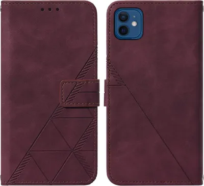 Image de Etui en cuir pour iPhone 12 Mini étui portefeuille avec embossage, porte-cartes et support rouge