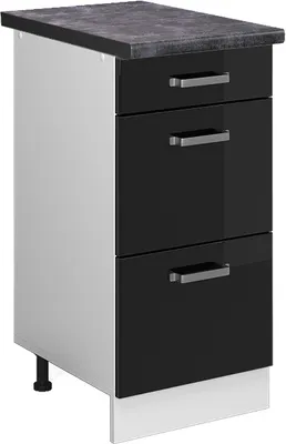 Produktbild von Küchenunterschrank Vicco R-Line Schwarz Hochglanz 40 cm mit Schubladen, AP Anthrazit, Model 45771