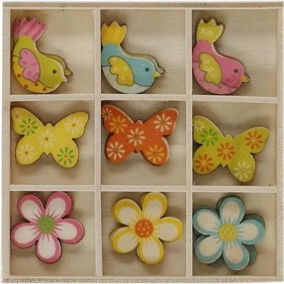 Produktbild von Holzdekorationen in einer Box Mix Muster 27pcs