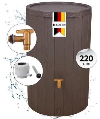 Immagine prodotto di 4rain MADERA serbatoio per pioggia set completo 220 litri marrone incl. rubinetto in plastica e raccordo pluviale, Immagine generata dall'IA