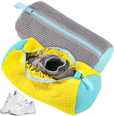Immagine prodotto di Set da 2 sacchetti per il lavaggio delle scarpe, autopulenti, pulizia a 360°, grigio-giallo