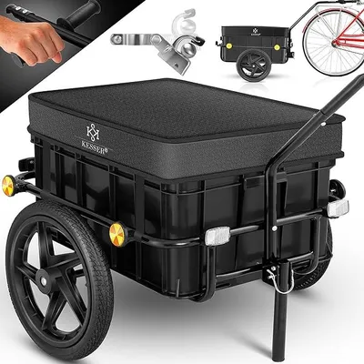 Produktbild von Fahrradanhänger, Lastenanhänger, Handwagen mit Kupplung, Hochdeichsel, für Fahrrad Transportanhänger Transportbox mit 70 Liter Volumen, für 2 Bierkästen