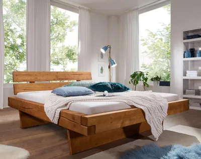 Produktbild von Balkenbett 'Melissa' 140x200cm Fichte massiv honig gebeizt