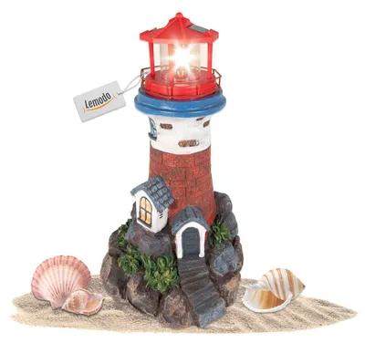 Produktbild von Leuchtturm mit Solarlicht und rotierendem LED-Leuchtfeuer, Gartendeko 43 cm hoch