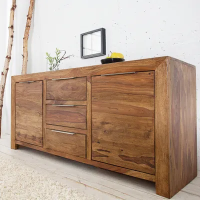 Produktbild von riess-ambiente Massivholz Sideboard PURE 135cm braun Sheesham stone finish Kommode mit Schubladen