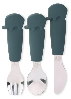 Image de Ecorascals - Set de couteaux, fourchettes et cuillères en acier inoxydable et silicone, argenté