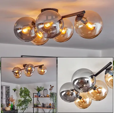 Produktbild von Fossobiubo 5-flammige Deckenlampe aus Metall/Glas in Rauch-/Bernsteinfarben