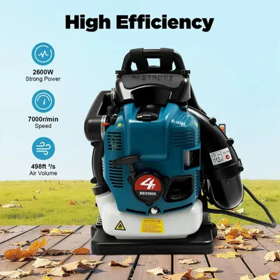 Image de Souffleur à feuilles à dos - Essence 4 temps - 75,6 cm³, 2,6 kW, 7 000 tr/min - Réservoir 1,9 l - Longueur du tuyau 168 cm - Bleu