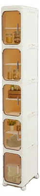 Zdjęcie produktu dla Wąski organizer łazienkowy, z tworzywa PP, 5 półek, wymiary 21 × 34 × 157 cm, 4 kółka, w zestawie