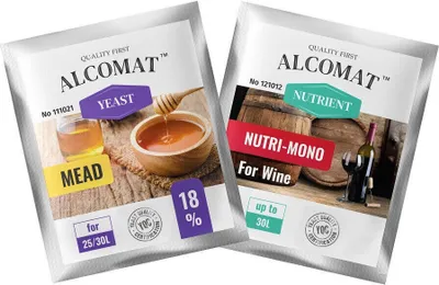 Produktbild von Alcomat Mead Honigweinhefe + Nährstof Nutri Mono | Brennhefe Weinhefe auf 30 Liter | reguläres Gärungstempo bis 18% | 2pack SET