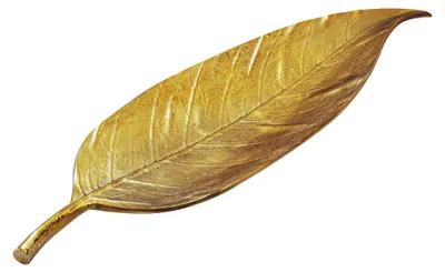 Dekoschale Blatt Wohnling Gold in Gesamtansicht mit strukturierter Oberfläche und goldfarbener Aluminium-Optik.