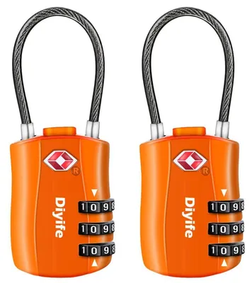 Produktbild von TSA Gepäckschloss Zahlenschloss 3-stellig Kabelschloss Orange 2er Set