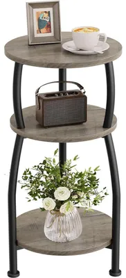 Image de Table d'appoint ronde, 3 niveaux, 30 x 55 cm, métal, design moderne, couleur grise