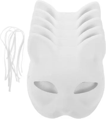 Produktbild von Set aus 5 weißen Katzenmasken für Halloween und Cosplay - Selbstklebermasken zum Dekorieren oder Malen