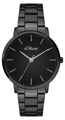 Produktbild von s.Oliver Damenuhr - Rund - Schwarz - 16 mm - Elegante Damenuhr aus Metall mit Qu