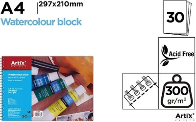 Immagine prodotto di Blocco per acquerelli A4, 30 fogli, 300 g/m² - Artix